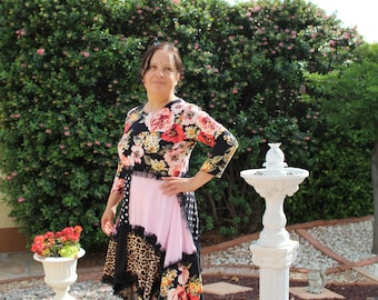 Black Floral Pink Polka Dots Tunic top