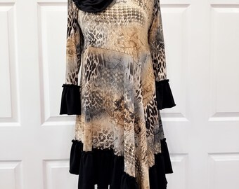 Animal print tunic top tan and black