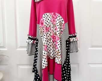 Magenta and floral dots tunic top