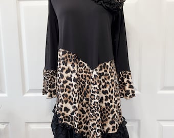 Black and leopard print tunic top
