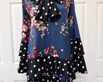 Blue floral and polka dots Tunic top