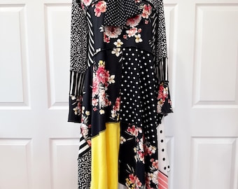Patchwork  floral yellow polka dots One of a Kind top