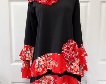 Black & red/orange floral Tunic top