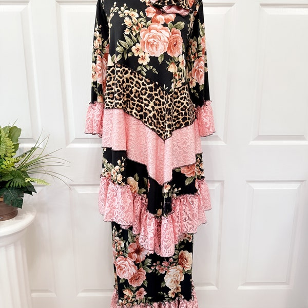 Pink floral pink lace tunic top