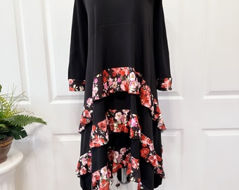 Floral ruffles tunic top and flower