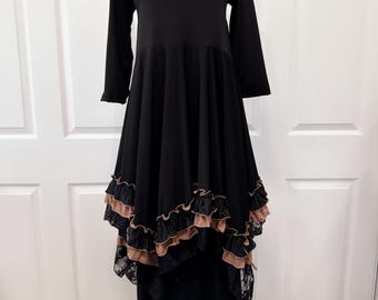 Black Lace tan Tulle Tunic Top
