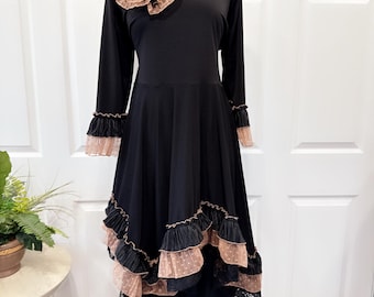 Black Lace tan Tulle Tunic Top