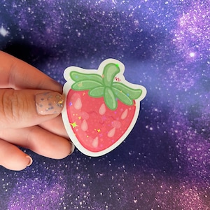 Strawberry Star Holographic Water Resistant Sticker