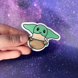 Green Baby Alien Space Galaxy Clear/Glossy Water Resistant Sticker