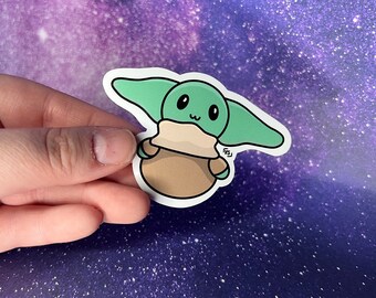 Groene Baby Alien Space Galaxy Clear / Glossy Water Resistant Sticker