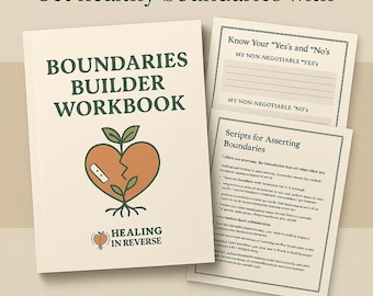 Boundaries Builder Workbook, Printable Mental Health Worksheets, Emotional Wellness Self-Help Journal, PDF Download.