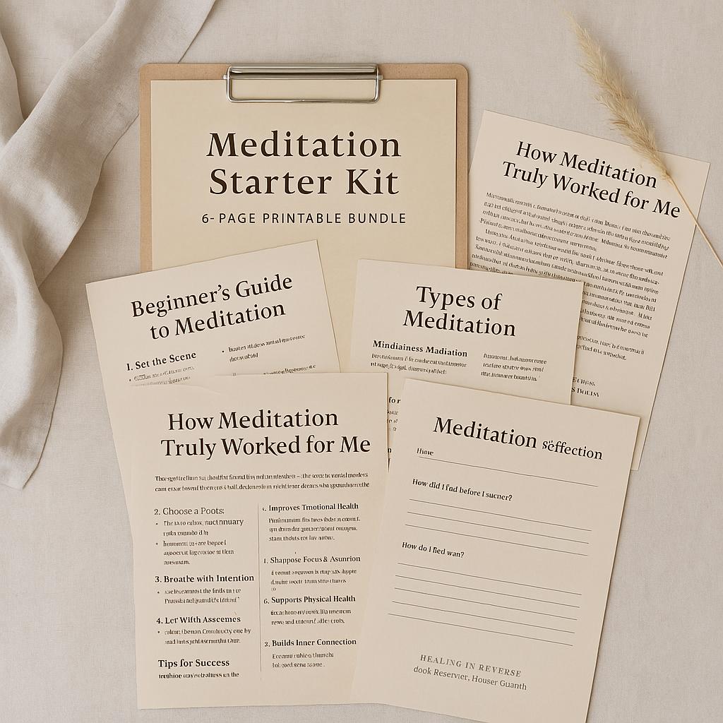 Meditation Starter Kit | 8-Page Printable Bundle | Beginners Guide, Journal, Benefits, Types, Story, Mindfulness Tools PDF