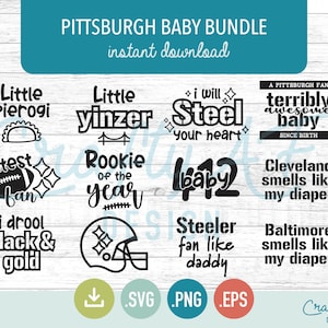 Pittsburgh Baby Bundle, Instant Download, SVG PNG EPS Silhouette Cutting Files, 12 Designs for Cricut Crafters.