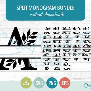 Split Monogram Bundle, Téléchargement instantané, Fichiers de découpe SVG PNG EPS Silhouette, 27 Designs pour Cricut Crafters.