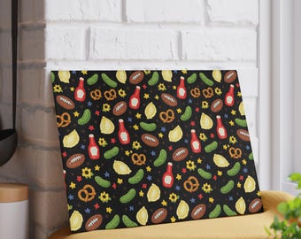 Pittsburgh Football Tailgate Glass Cutting Board | Pierogi, Pickle, Pretzel Serving Tray