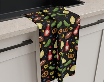 Pittsburgh Tailgate Tea Towel | Football Pierogi Pretzel Kitchen Decor