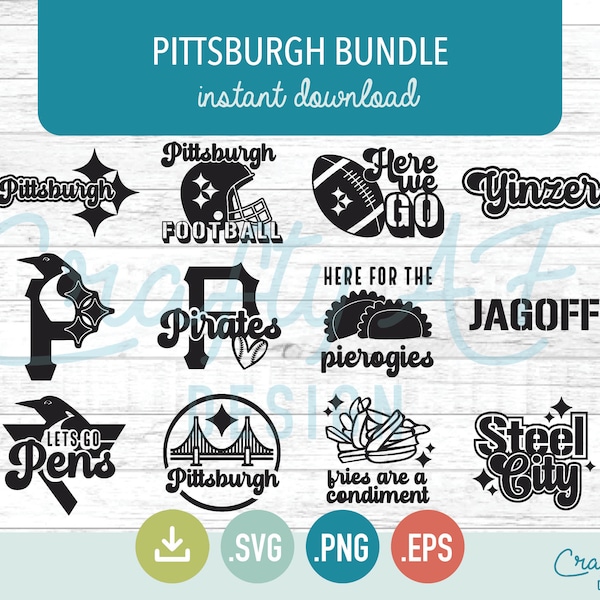 Pittsburgh Bundle, Instant Download, SVG PNG EPS Silhouette Cutting Files, 12 Designs for Cricut Crafters.