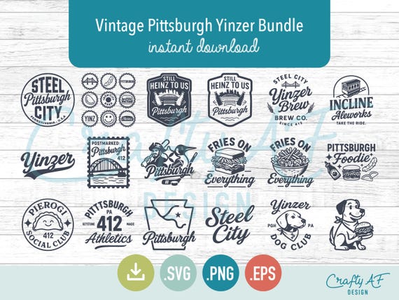 Pittsburgh Vintage Yinzer SVG Bundle: 18 Cricut Crafting Designs (Digital Download)