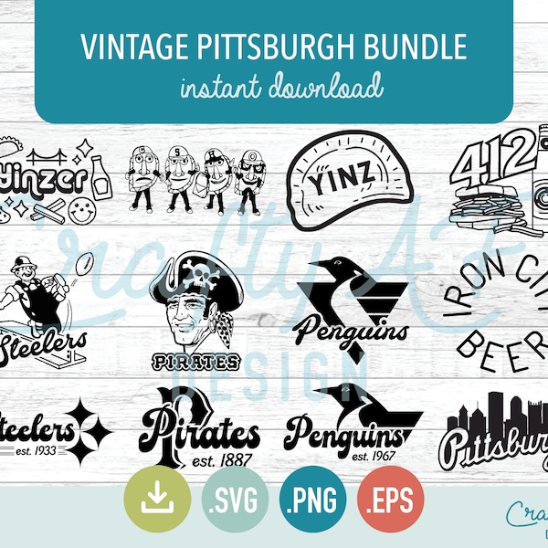 Vintage Pittsburgh Bundle, Instant Download, SVG PNG EPS Silhouette Cutting Files, 12 Designs for Cricut Crafters.