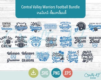 Central Valley Warriors Football SVG Bundle: 20 Cricut Designs (Instant Download