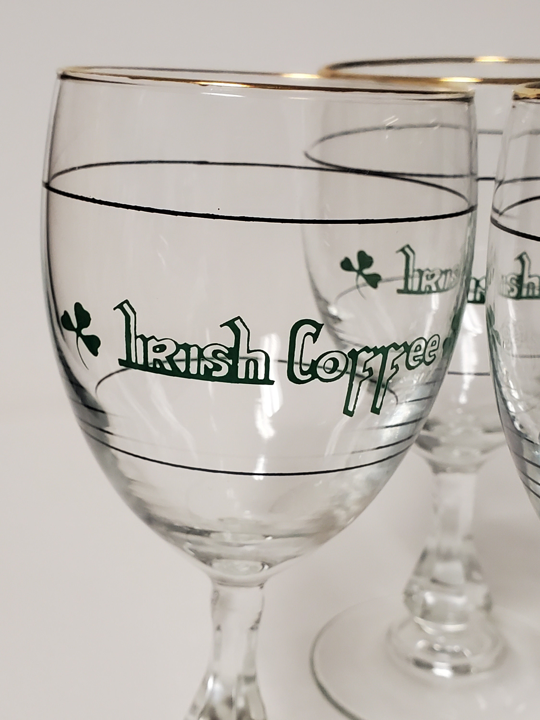 Irish Coffee Glass Set of 2 Vintage Shamrock Specialty Coffee Stemware  Irish St Patricks Day Gift Ireland Cocktail Wine Glass GC483