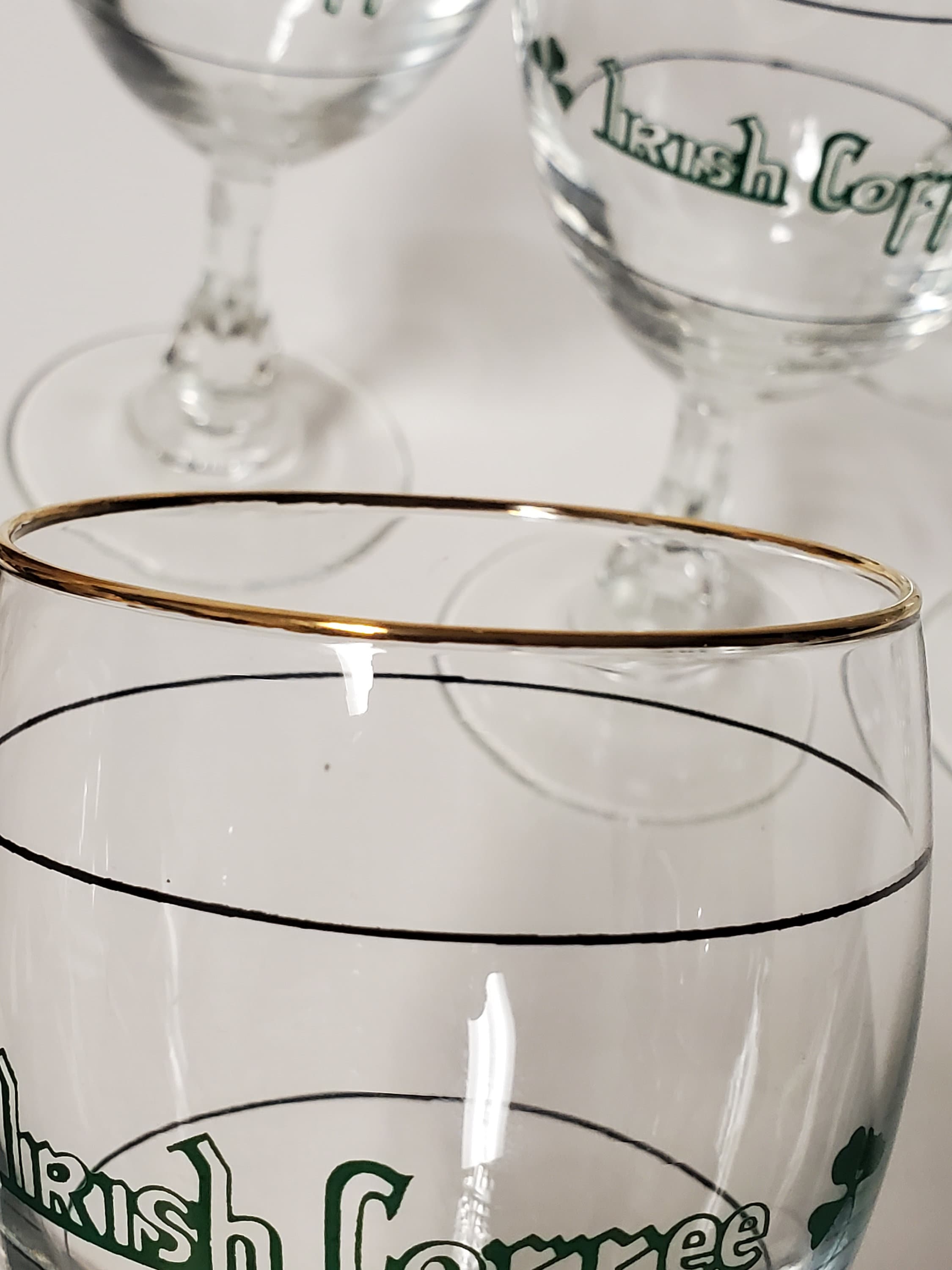 Irish Coffee Glass Set of 2 Vintage Shamrock Specialty Coffee Stemware  Irish St Patricks Day Gift Ireland Cocktail Wine Glass GC483