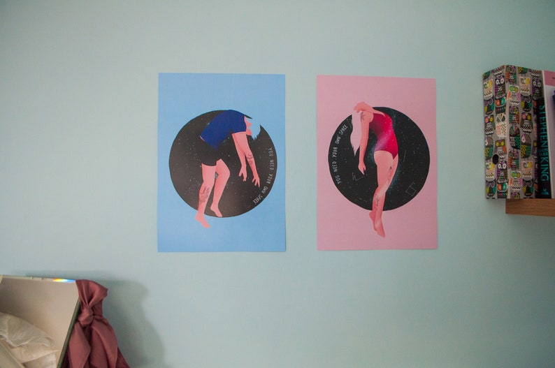 set of 2 Illustrated Wall Art Postcard A3 A4 A5 sizes Mental health Anxiety Thoughtful Spiritual Need Space Art Prints