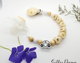 Personalized Pacifier clip, Soother chain, Pacifier holder, Binky clip holder, Baby accessories, Baby Gift, Baby boy or girl, car, name