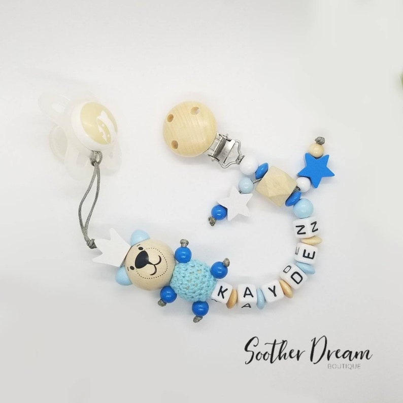 Cute Baby Personalized Wooden Bead Pacifier Soother Dummy Clip Holder Girl Boy