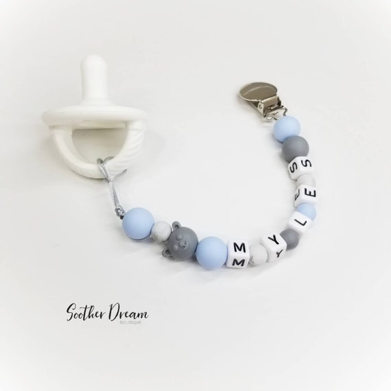 Personalised Baby Dummy silicones Clip Shower//Christening poison//Free MAM Adaptateur