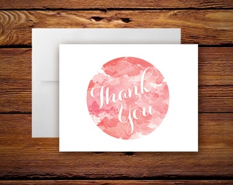 Pink Watercolor Printable Thank You Cards, DIY Print Wedding Thank You Cards with Blush Watercolor Design