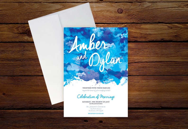 Printable Blue Watercolor Wedding Invitation DIY Print Etsy