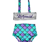 Girls Bikini Swimsuit Toddlers Two Piece Bathing Suit Toddler Girl High Waisted Swimsuit Mermaid Print Swimsuit Size 12M to 6T