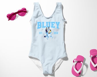 Girls Blue Dog Swim Suit, Birthday Girl Bathing Suit, Bluey Birthday Swimsuit For Girls Toddler Birthday Swimsuit Toddler Bathing Suit