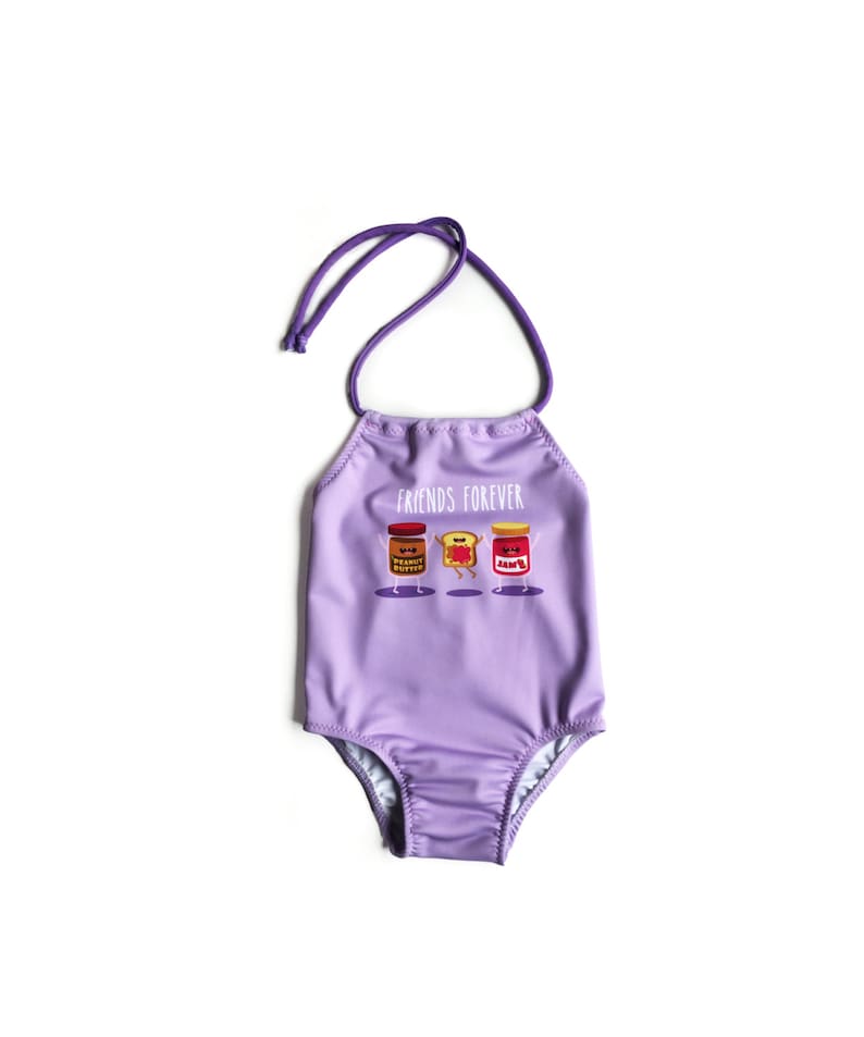 Girls One Piece Swimsuit ~ Toddlers Halter Bathing Suit ~ Toddler Girl Swimsuit ~ Levander Peanut Buter Jelly ~ Size 12M to 6T
