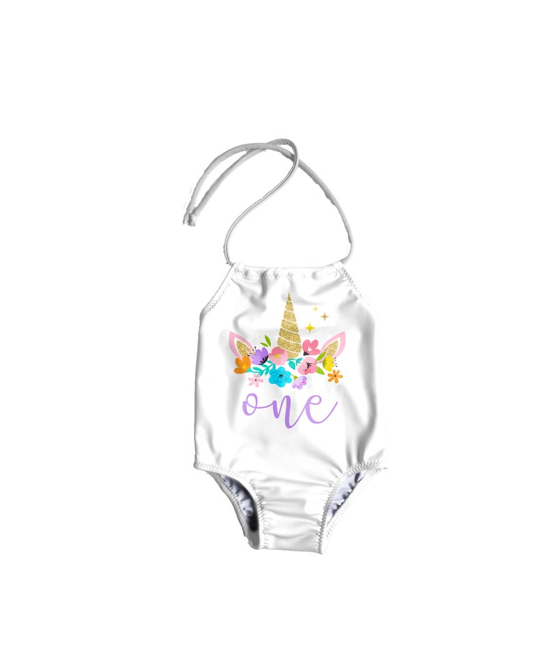 Girls One Piece Swimsuit ~ Toddler Bathing Suit ~ Unicorn Birthday Swimsuit ~ Baby Girl Swimsuit ~ Unicorn 1st Birthday Swimsuit ~ Any Size