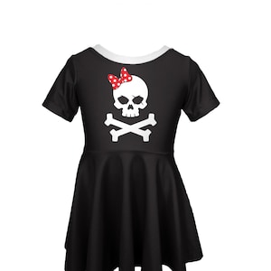 Halloween Dress, Black and White Skull Dress, Girl Skull Halloween Outfit, Monochrome Girls Skater Dress, 12m - 8t