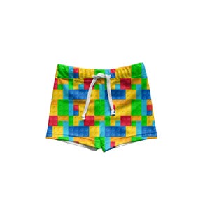 Badshorts för småbarn pojkar, badbyxor för barn, europeiska badbyxor för pojkar, strandshorts för barn, pojkshorts, baddräkt för pojkar, badshorts med byggklossar