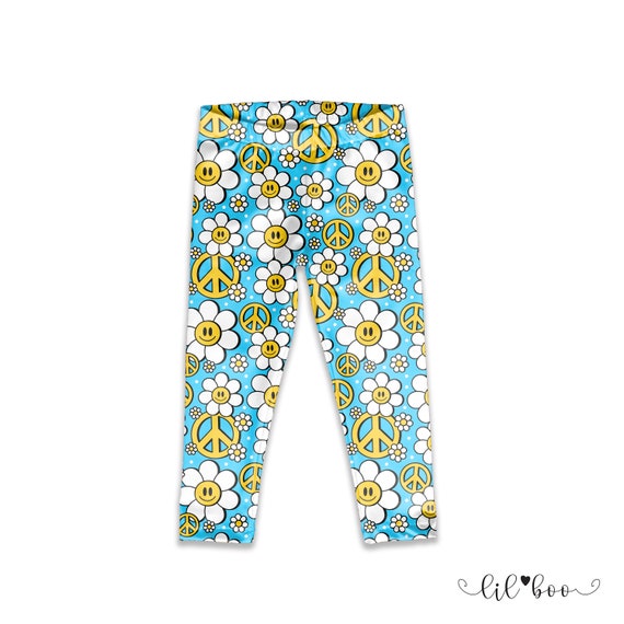 Leggings Smiley per bambini Leggings floreali per la pace