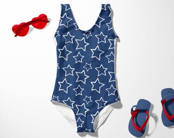 Traje de baño para niñas con estrellas azules, traje de baño para niñas para el Día de los Caídos, traje de baño para niños para el 4 de julio, traje de baño con estampado americano