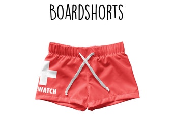 Bañador tipo bermuda para niño pequeño, bañador corto para niños, bañador tipo bermuda de socorrista para niños, bañador corto rojo de verano para niños, conjunto para fiesta en la playa.