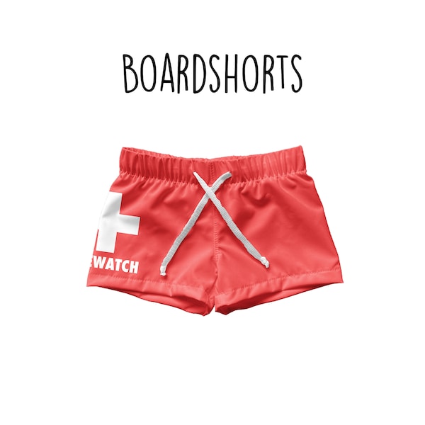 Bañador tipo bermuda para niño pequeño, bañador corto para niños, bañador tipo bermuda de socorrista para niños, bañador corto rojo de verano para niños, conjunto para fiesta en la playa.