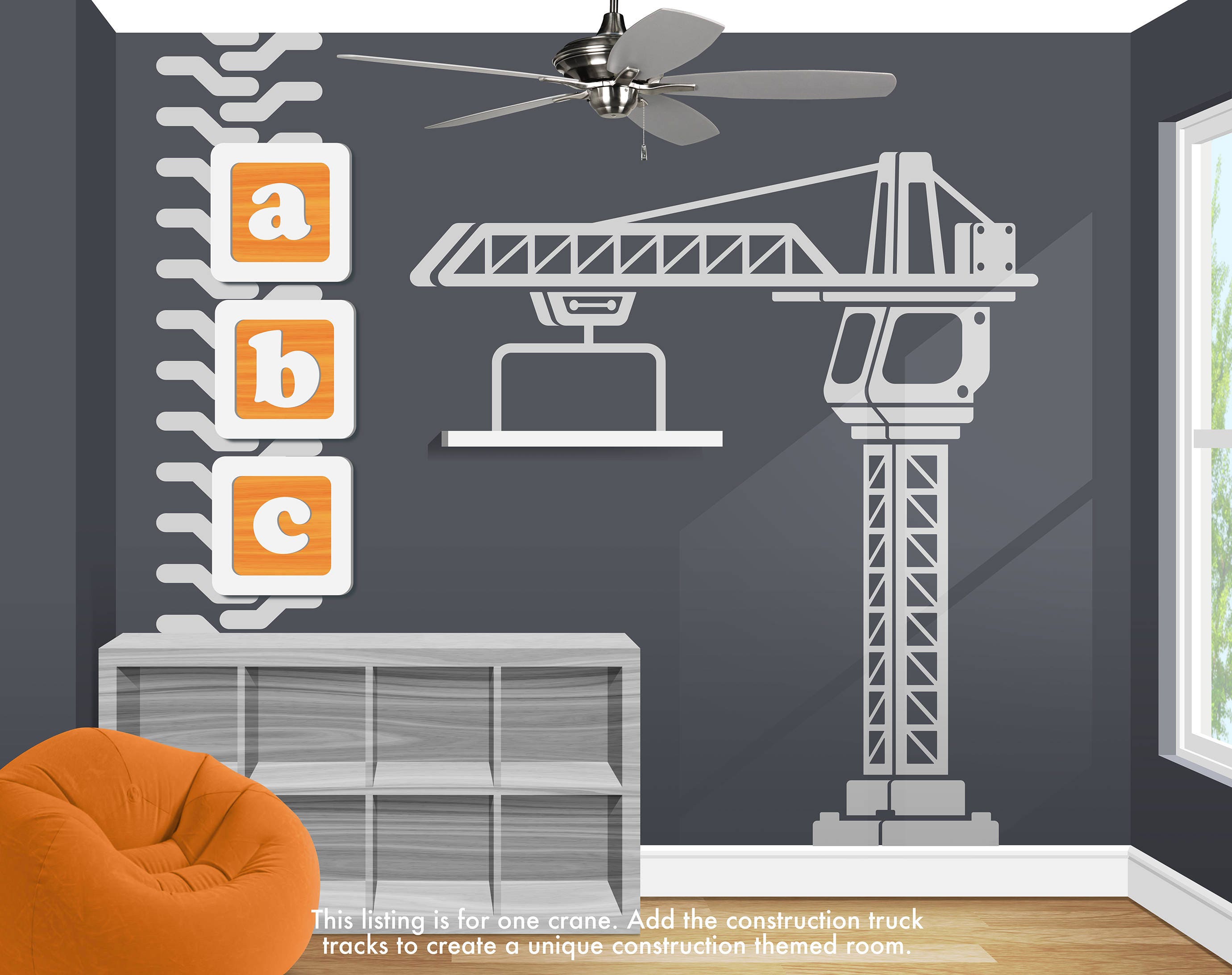 Construction Crane Vinyl Wall Decal Boys Bedroom Wall Decal Etsy