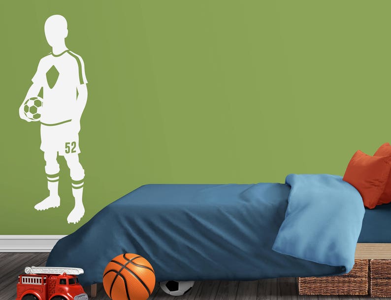 Soccer Player Silhouette With Custom Jersey Number Vinyl Wall Decal Sports Wall Decal Boy Girl Soccer Wall Decal Playroom Decal