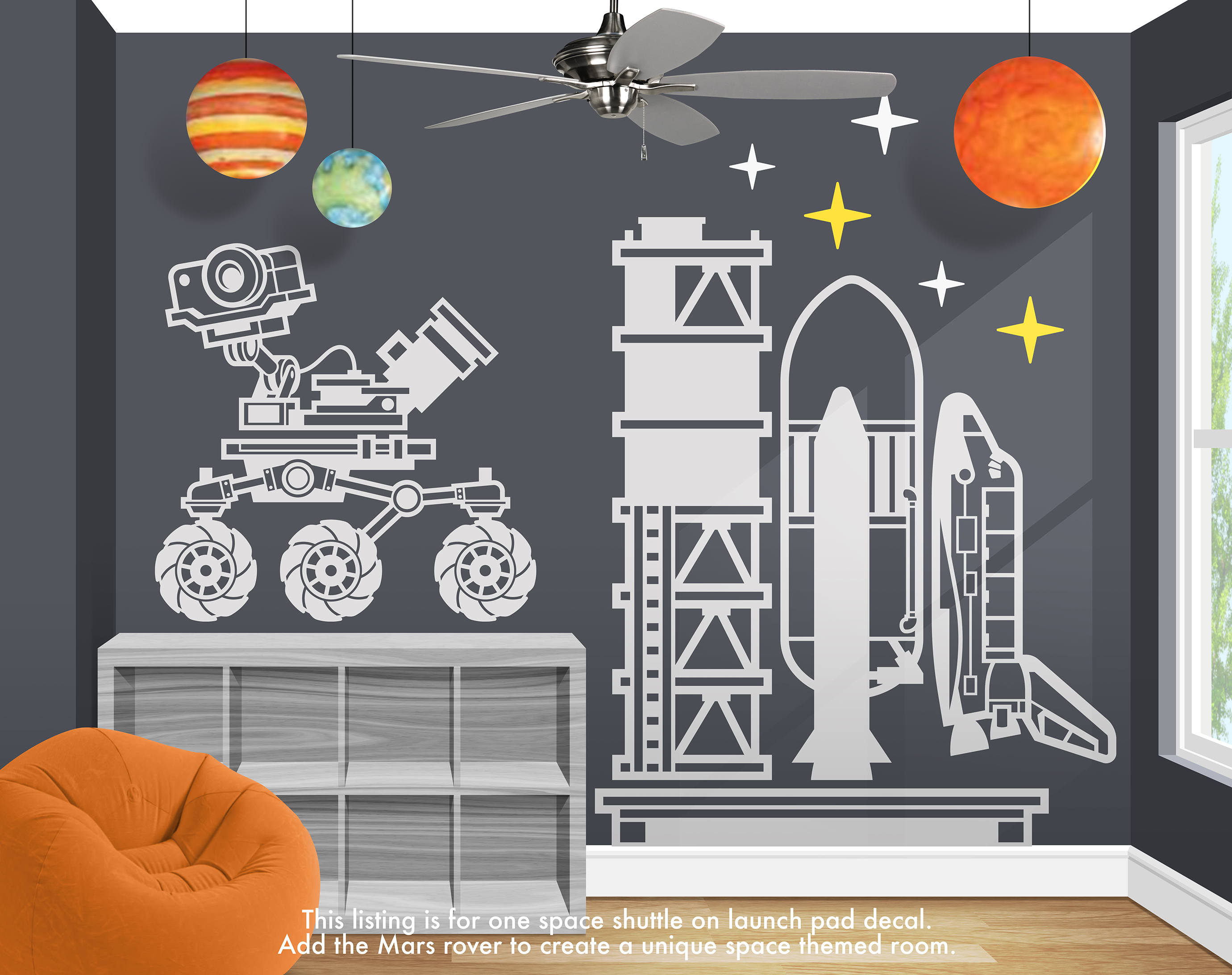 Blast Off Nasa Space Shuttle Vinyl Wall Decal Boy Girl Bedroom Nursery Playroom Astronaut Rocket