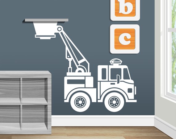 Reversed Fire Truck Vinyl Wall Decal Boys Bedroom Decal Girls Bedroom Decal Fire Truck Wall Decor Fire Truck Decorations
