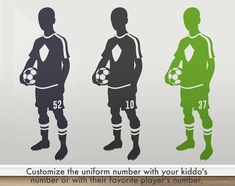 Soccer Player Silhouette With Custom Jersey Number Vinyl Wall Decal Sports Wall Decal Boy Girl Soccer Wall Decal Playroom Decal