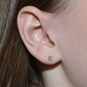 Gold Nose Stud, Blue Opal Nose piercing, Tragus earring, Helix earring stud, Cartilage stud, Nose ring, Conch piercing 20 gauge image 4