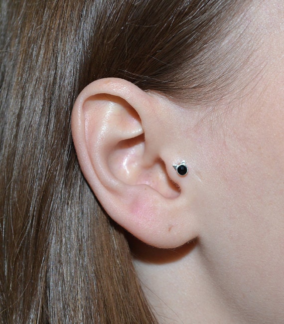 Silver Tragus Earring Tragus Piercing Cartilage Earring Stud Forward Helix Piercing Conch Jewelry Helix Jewelry Stud