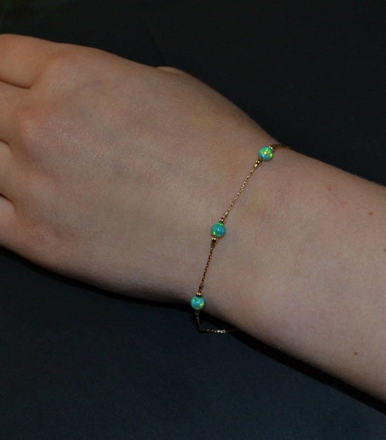 Green Opal Bead Bracelet Silver Green Opal bracelet Dainty Etsy